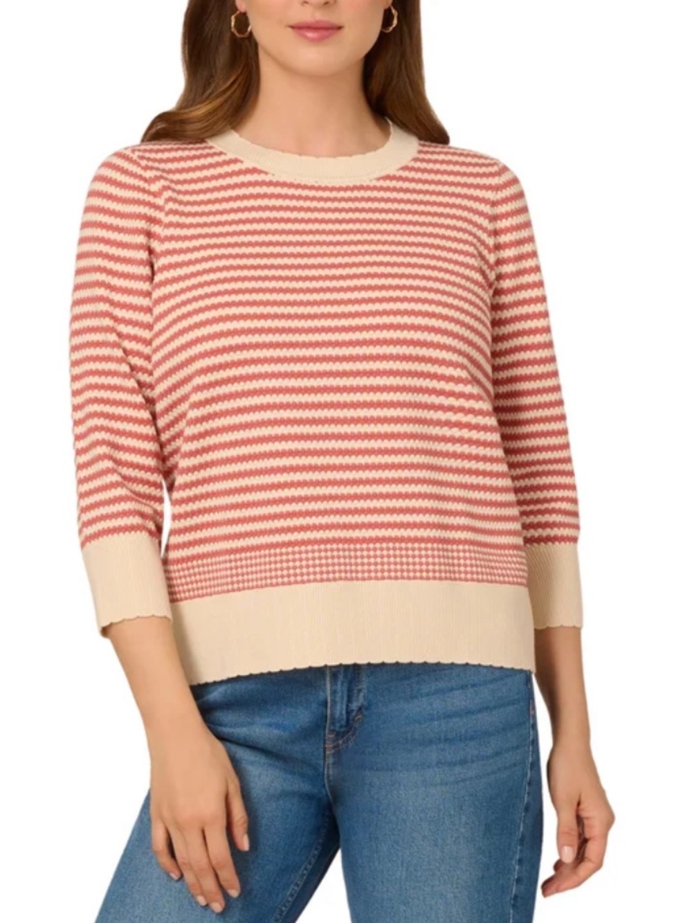 NWT Adrianna Papell Pink and Cream Striped Crewneck Sweater